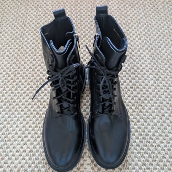 LA CANADIENNE Brendan Combat Boots Lug Sole Waterproof Black Leather 38 US 7.5 - Picture 3 of 13